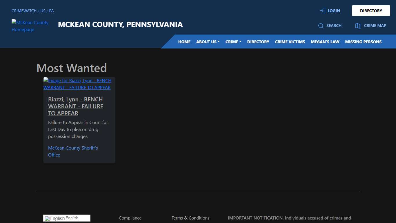 Most Wanted for McKean County, Pennsylvania CRIMEWATCH