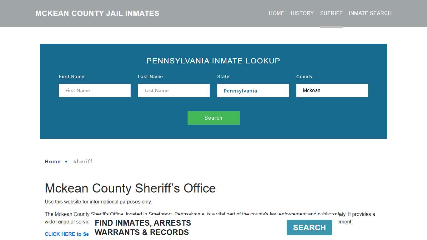 Mckean County Sheriff, PA Arrest Warrant Lookup